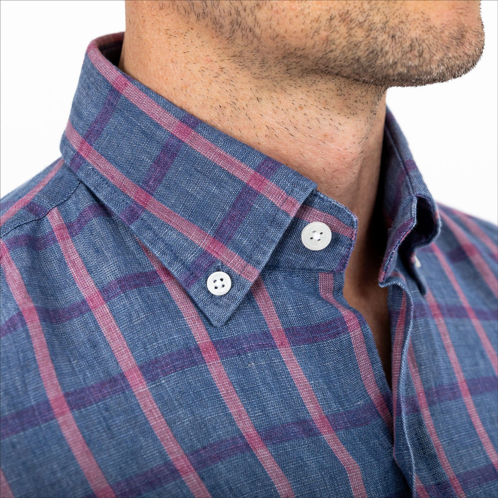 The Currant Rowan Cotton Linen Windowpane Casual Shirt Casual Shirt- Ledbury