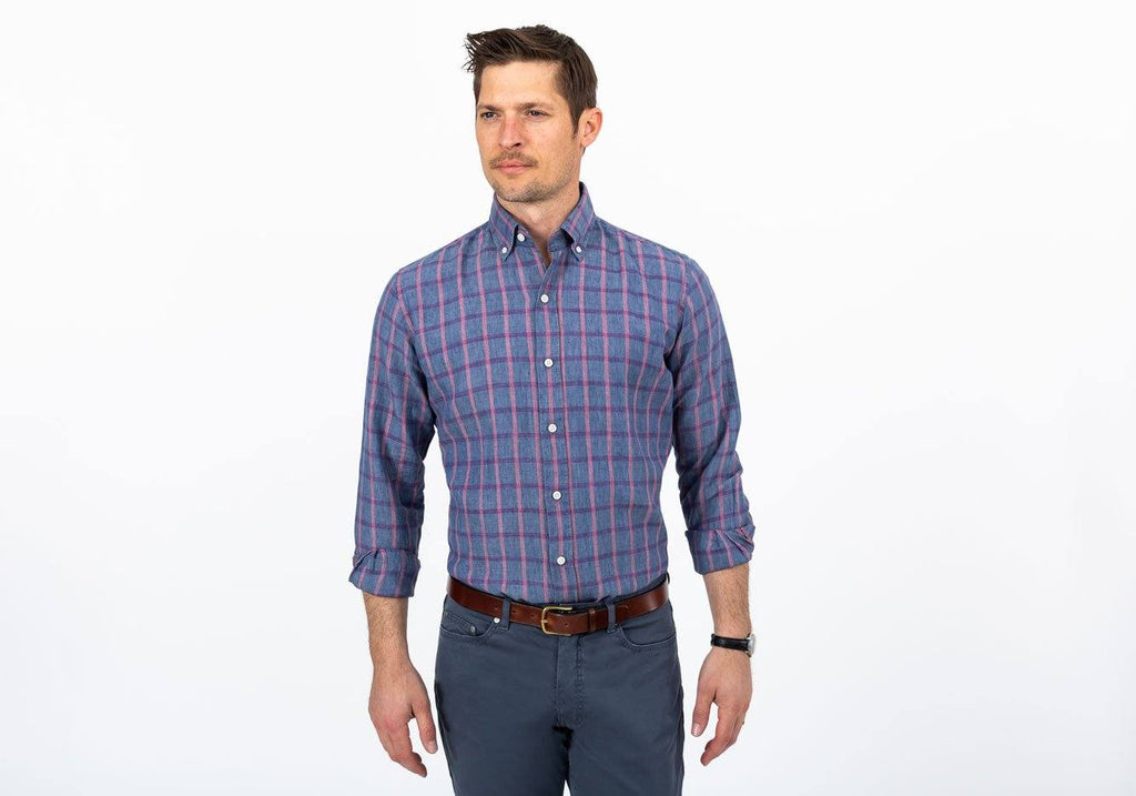 The Currant Rowan Cotton Linen Windowpane Casual Shirt Casual Shirt- Ledbury