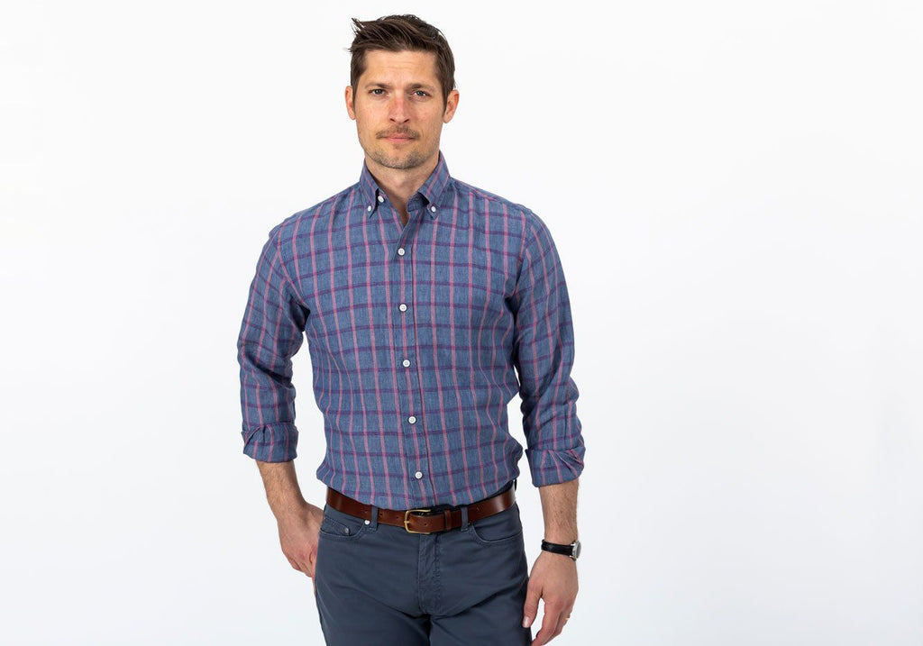 The Currant Rowan Cotton Linen Windowpane Casual Shirt Casual Shirt- Ledbury
