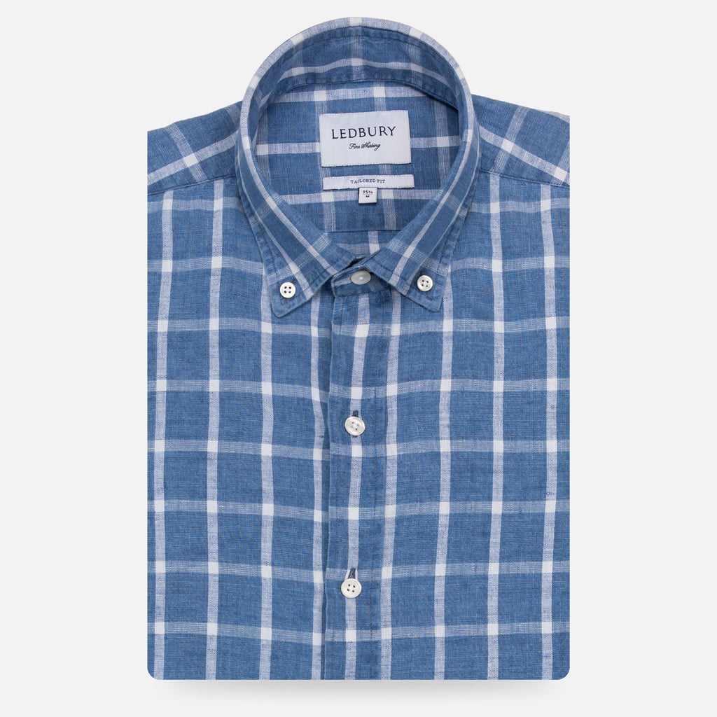 The Dark Blue Rowan Cotton Linen Windowpane Casual Shirt Casual Shirt- Ledbury