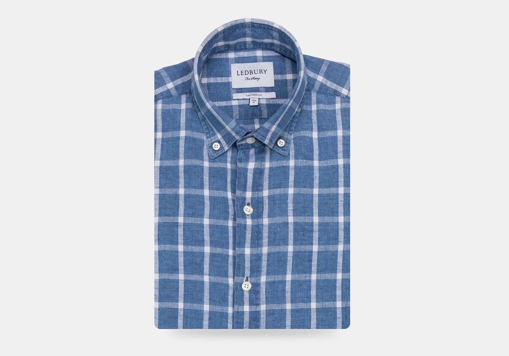 The Dark Blue Rowan Cotton Linen Windowpane Casual Shirt Casual Shirt- Ledbury