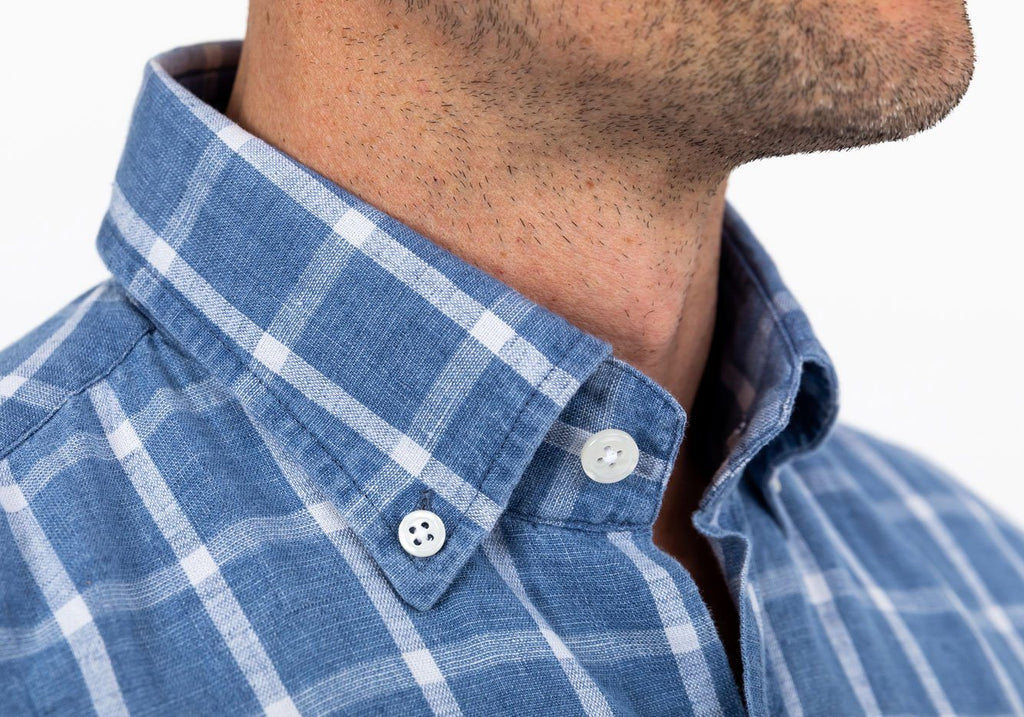 The Dark Blue Rowan Cotton Linen Windowpane Casual Shirt Casual Shirt- Ledbury