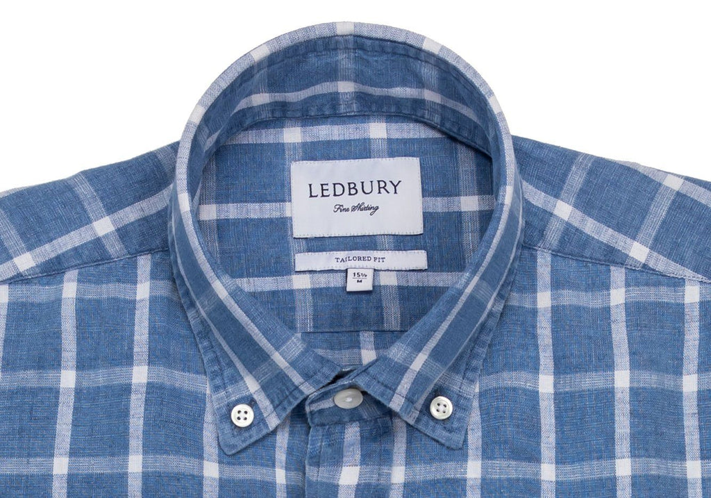The Dark Blue Rowan Cotton Linen Windowpane Casual Shirt Casual Shirt- Ledbury