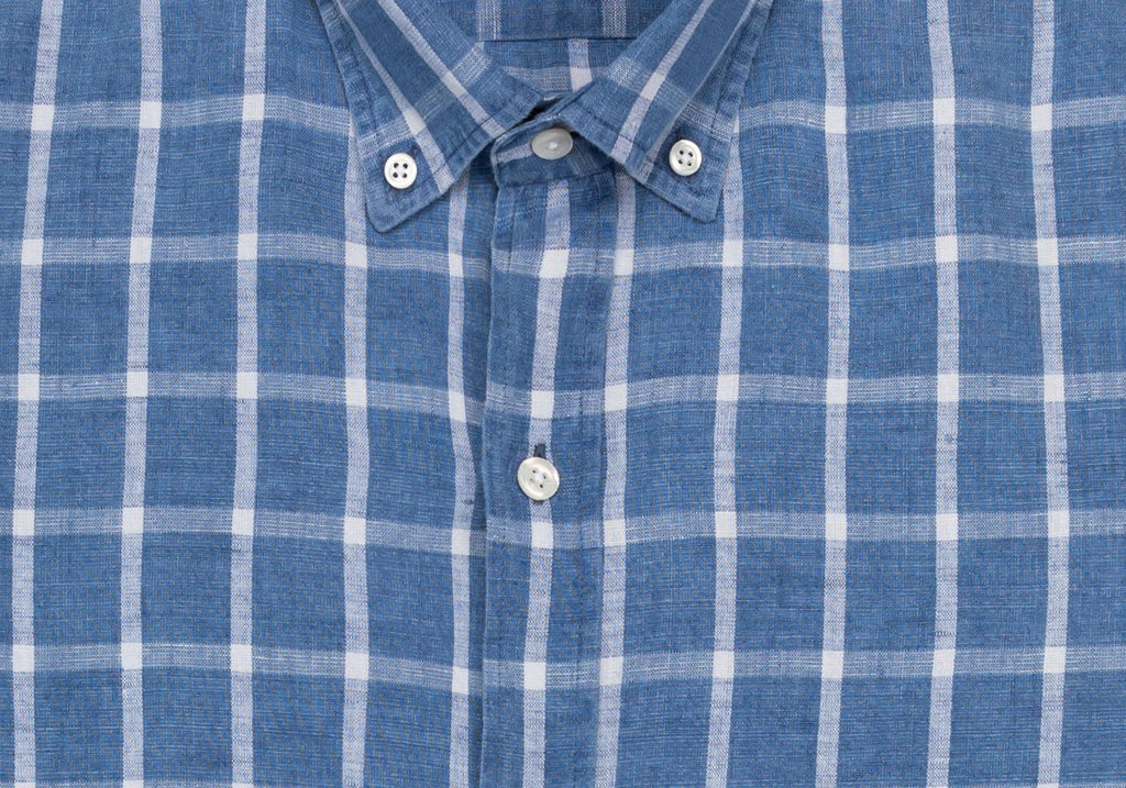 The Dark Blue Rowan Cotton Linen Windowpane Casual Shirt Casual Shirt- Ledbury