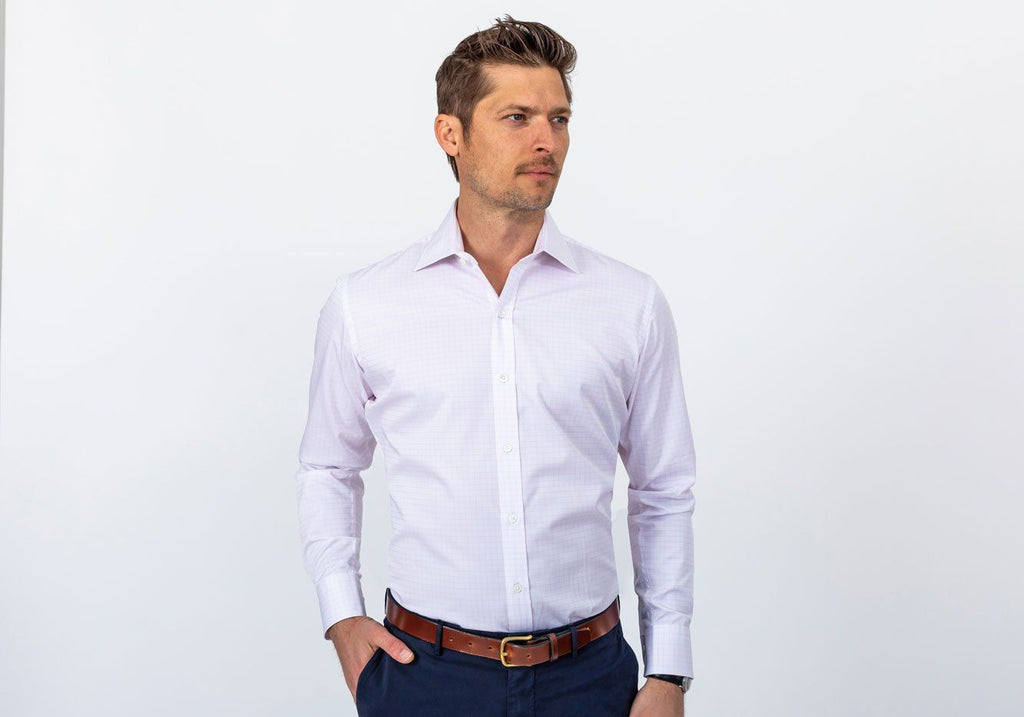 The Pink Carrington Windowpane Dress Shirt Dress Shirt- Ledbury