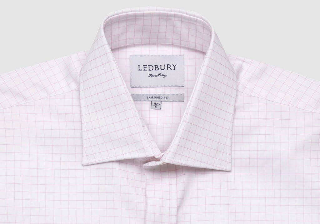 The Pink Carrington Windowpane Dress Shirt Dress Shirt- Ledbury