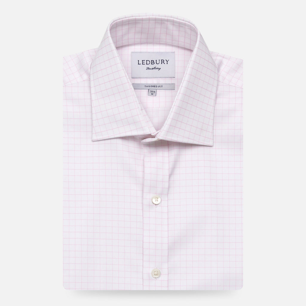 The Pink Carrington Windowpane Dress Shirt Dress Shirt- Ledbury