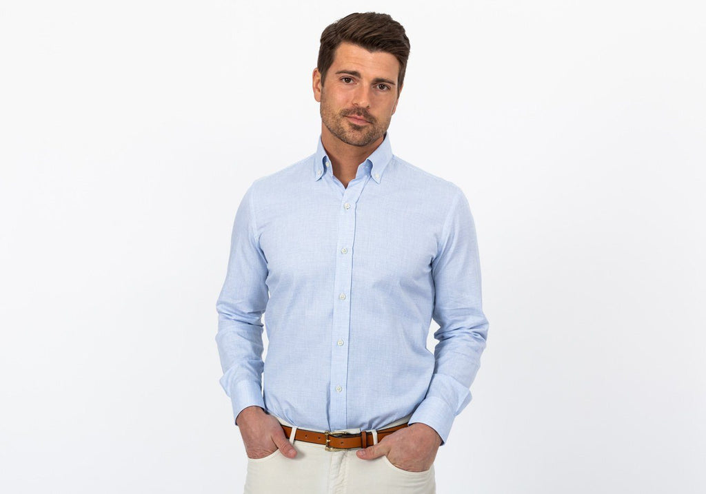 The Light Blue Heather Pennington Houndstooth Casual Shirt Casual Shirt- Ledbury