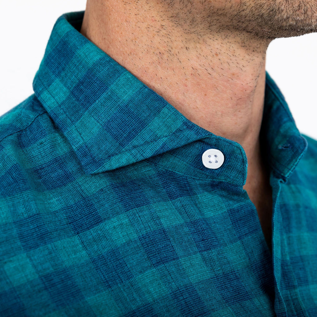 The Leaf McClellan Cotton Linen Gingham Casual Shirt Casual Shirt- Ledbury