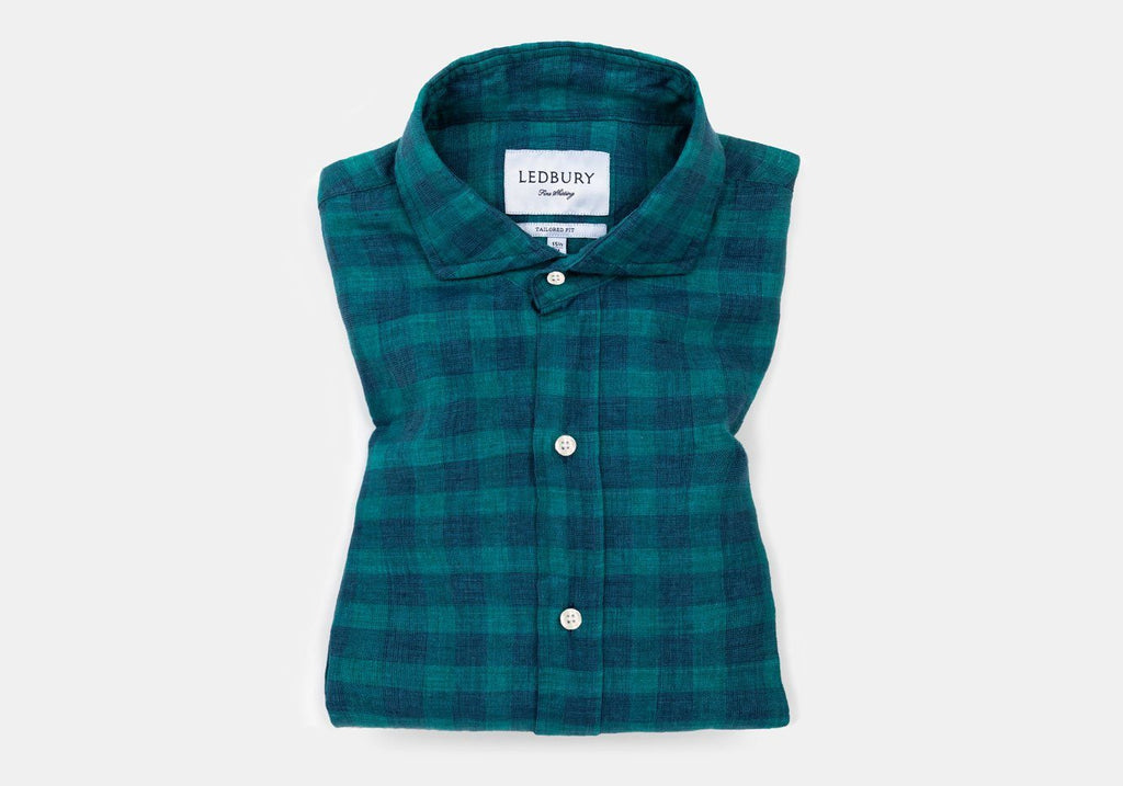 The Leaf McClellan Cotton Linen Gingham Casual Shirt Casual Shirt- Ledbury