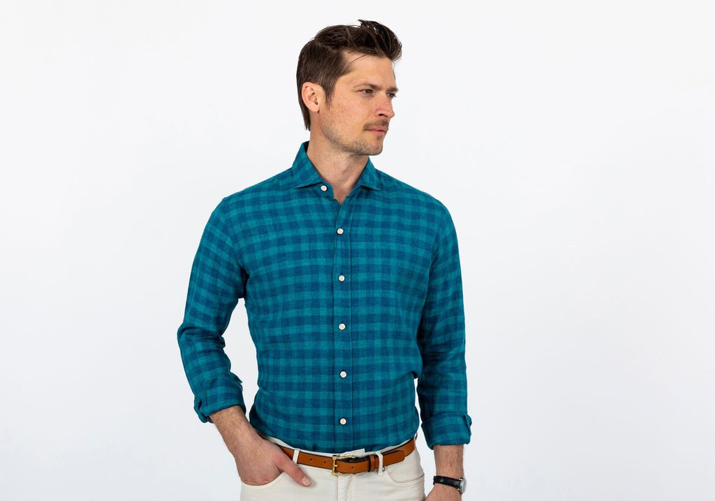 The Leaf McClellan Cotton Linen Gingham Casual Shirt Casual Shirt- Ledbury