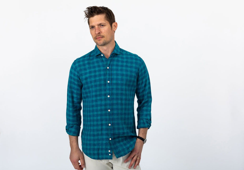 The Leaf McClellan Cotton Linen Gingham Casual Shirt Casual Shirt- Ledbury