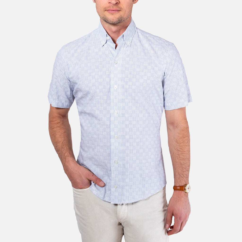 The Blue Short Sleeve Tamarack Stripe Casual Shirt Short Sleeve- Ledbury