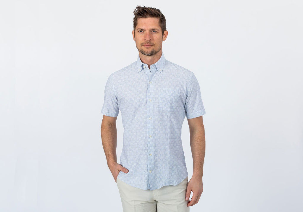 The Blue Short Sleeve Tamarack Stripe Casual Shirt Short Sleeve- Ledbury