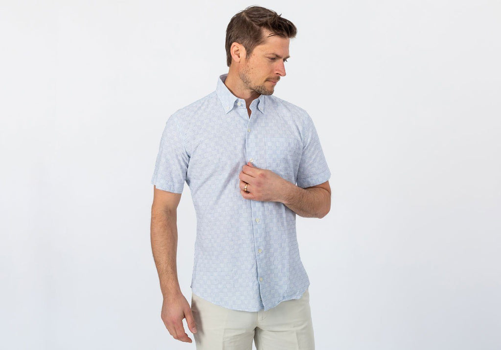 The Blue Short Sleeve Tamarack Stripe Casual Shirt Short Sleeve- Ledbury