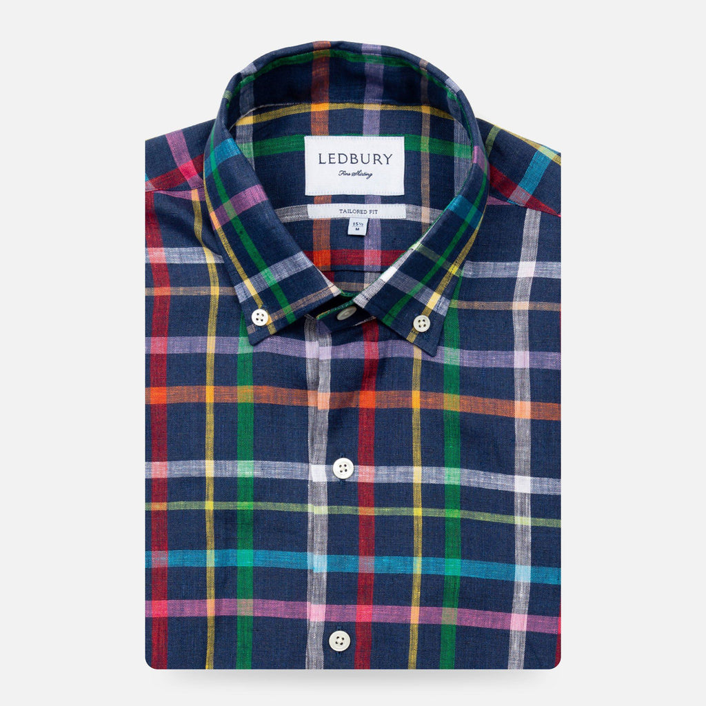 The Dark Blue Barden Linen Plaid Casual Shirt Casual Shirt- Ledbury