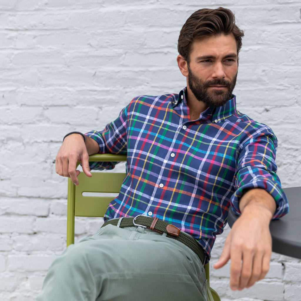 The Dark Blue Barden Linen Plaid Casual Shirt Casual Shirt- Ledbury