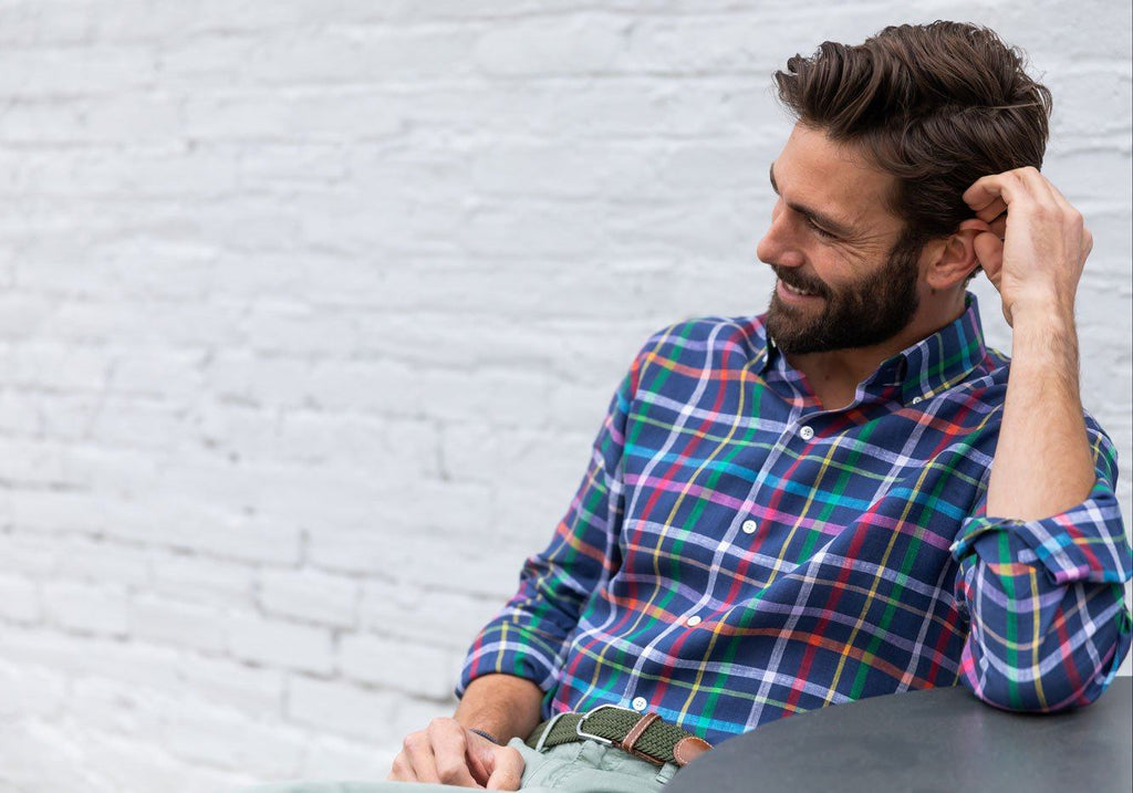 The Dark Blue Barden Linen Plaid Casual Shirt Casual Shirt- Ledbury