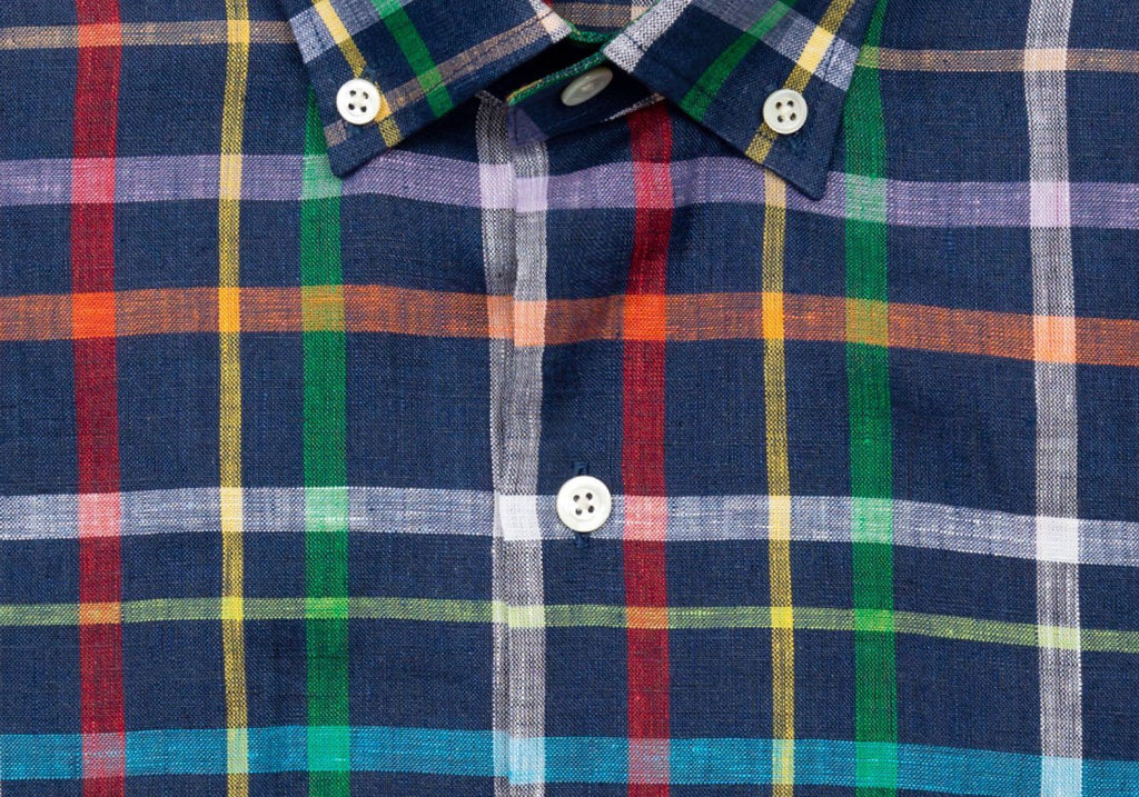 The Dark Blue Barden Linen Plaid Casual Shirt Casual Shirt- Ledbury