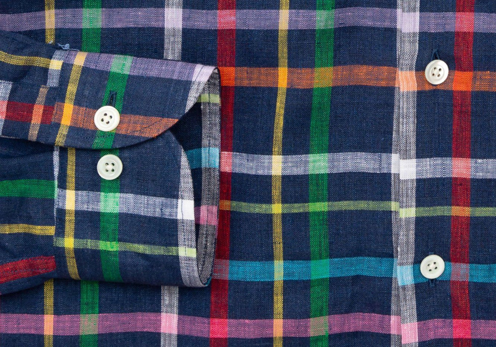 The Dark Blue Barden Linen Plaid Casual Shirt Casual Shirt- Ledbury