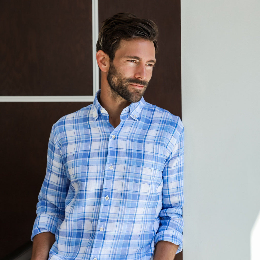 The Blue Raulin Linen Plaid Casual Shirt Casual Shirt- Ledbury