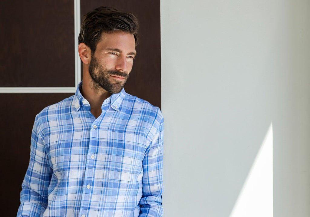 The Blue Raulin Linen Plaid Casual Shirt Casual Shirt- Ledbury