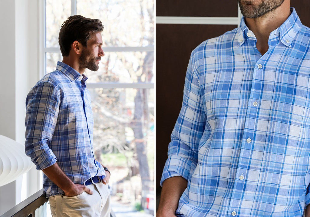 The Blue Raulin Linen Plaid Casual Shirt Casual Shirt- Ledbury