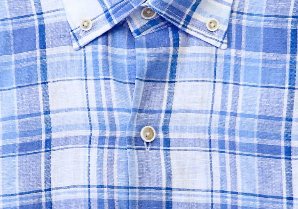 The Blue Raulin Linen Plaid Casual Shirt Casual Shirt- Ledbury