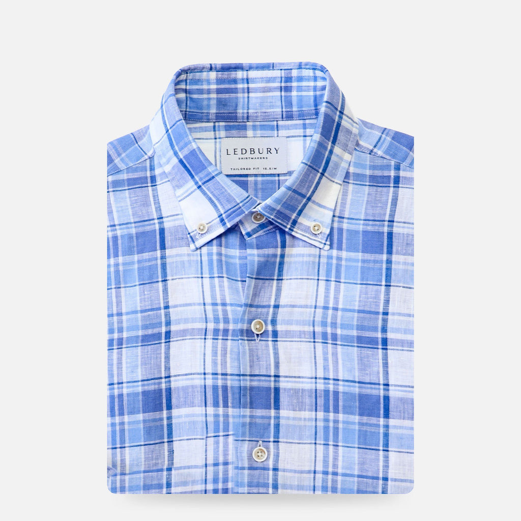 The Blue Raulin Linen Plaid Casual Shirt Casual Shirt- Ledbury