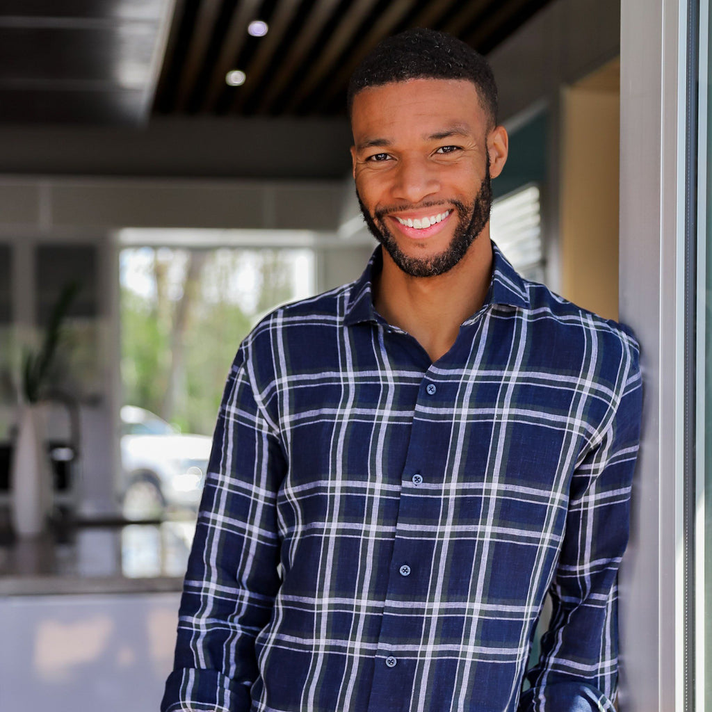 The Navy Toles Linen Plaid Casual Shirt Casual Shirt- Ledbury