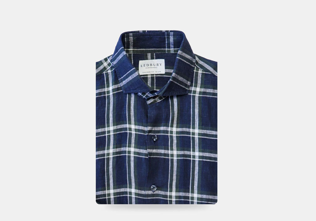 The Navy Toles Linen Plaid Casual Shirt Casual Shirt- Ledbury