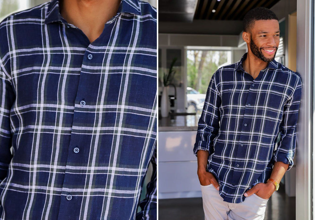 The Navy Toles Linen Plaid Casual Shirt Casual Shirt- Ledbury