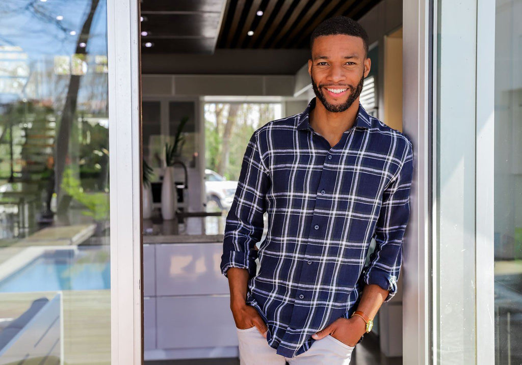 The Navy Toles Linen Plaid Casual Shirt Casual Shirt- Ledbury
