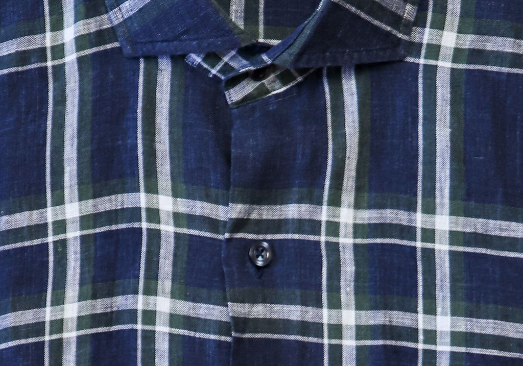 The Navy Toles Linen Plaid Casual Shirt Casual Shirt- Ledbury