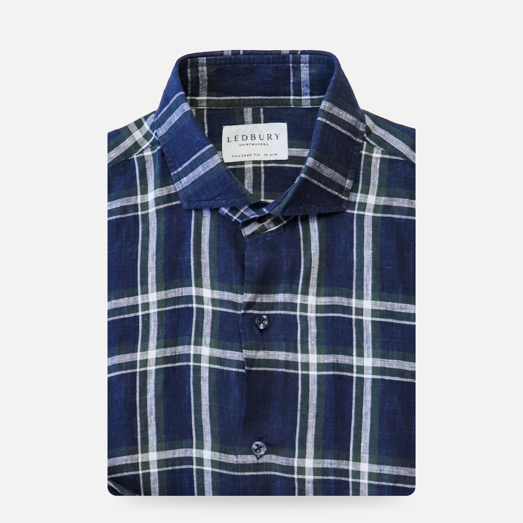 The Navy Toles Linen Plaid Casual Shirt Casual Shirt- Ledbury