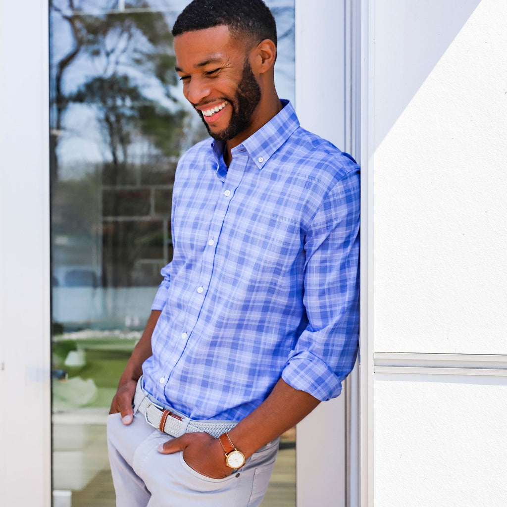 The Albini Cornflower Nottoway Chambray Plaid Casual Shirt Casual Shirt- Ledbury