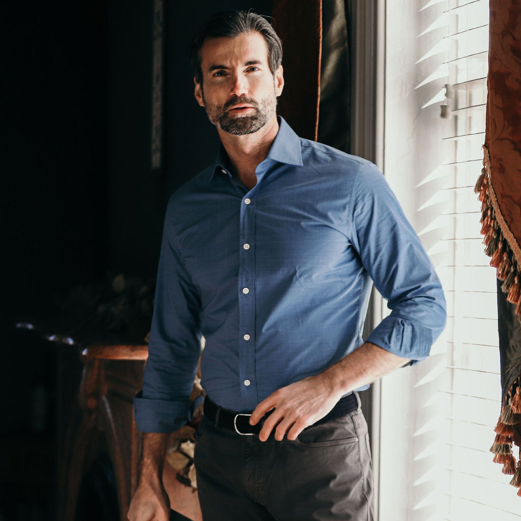 The Navy Dorado Micro Houndstooth Dress Shirt Dress Shirt- Ledbury