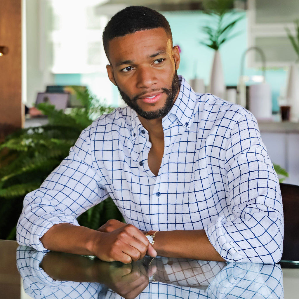 The Navy Daryn Seersucker Windowpane Casual Shirt Casual Shirt- Ledbury
