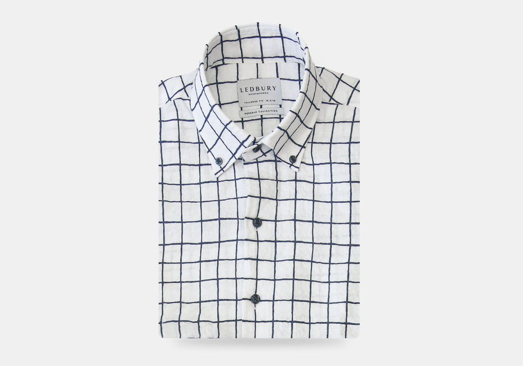 The Navy Daryn Seersucker Windowpane Casual Shirt Casual Shirt- Ledbury