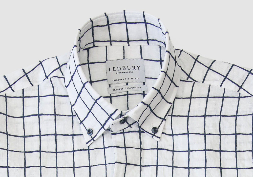 The Navy Daryn Seersucker Windowpane Casual Shirt Casual Shirt- Ledbury