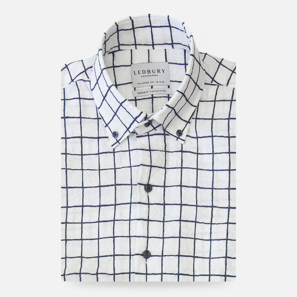 The Navy Daryn Seersucker Windowpane Casual Shirt Casual Shirt- Ledbury