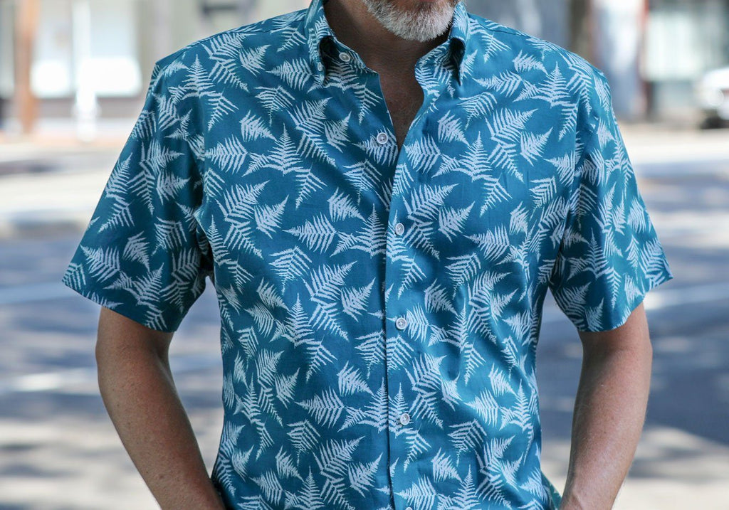 The Surf Blue Hensley Fern Print Short Sleeve Casual Shirt Short Sleeve- Ledbury