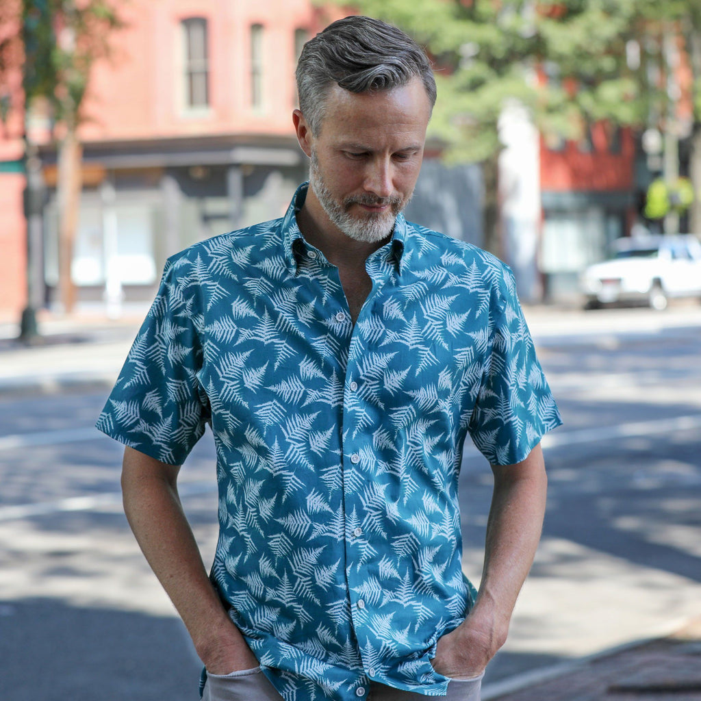 The Surf Blue Hensley Fern Print Short Sleeve Casual Shirt Short Sleeve- Ledbury
