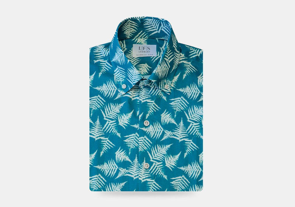 The Surf Blue Hensley Fern Print Short Sleeve Casual Shirt Short Sleeve- Ledbury