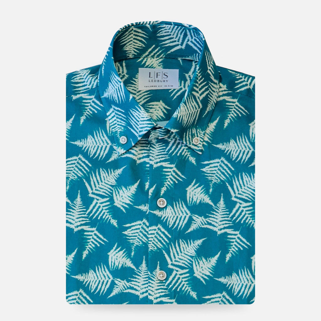 The Surf Blue Hensley Fern Print Short Sleeve Casual Shirt Short Sleeve- Ledbury