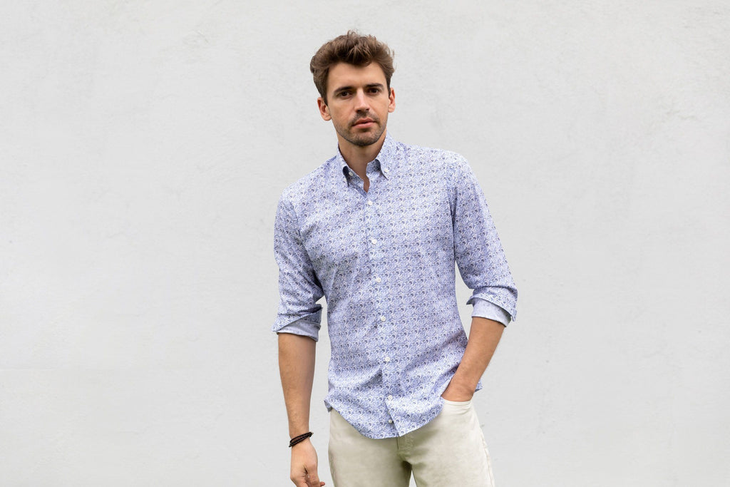 The Blue Lynbrook Printed Poplin Casual Shirt Casual Shirt- Ledbury