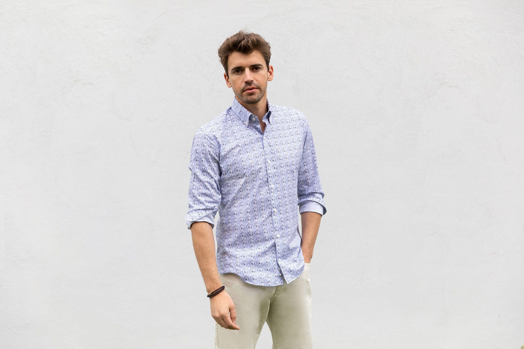 The Blue Lynbrook Printed Poplin Casual Shirt Casual Shirt- Ledbury