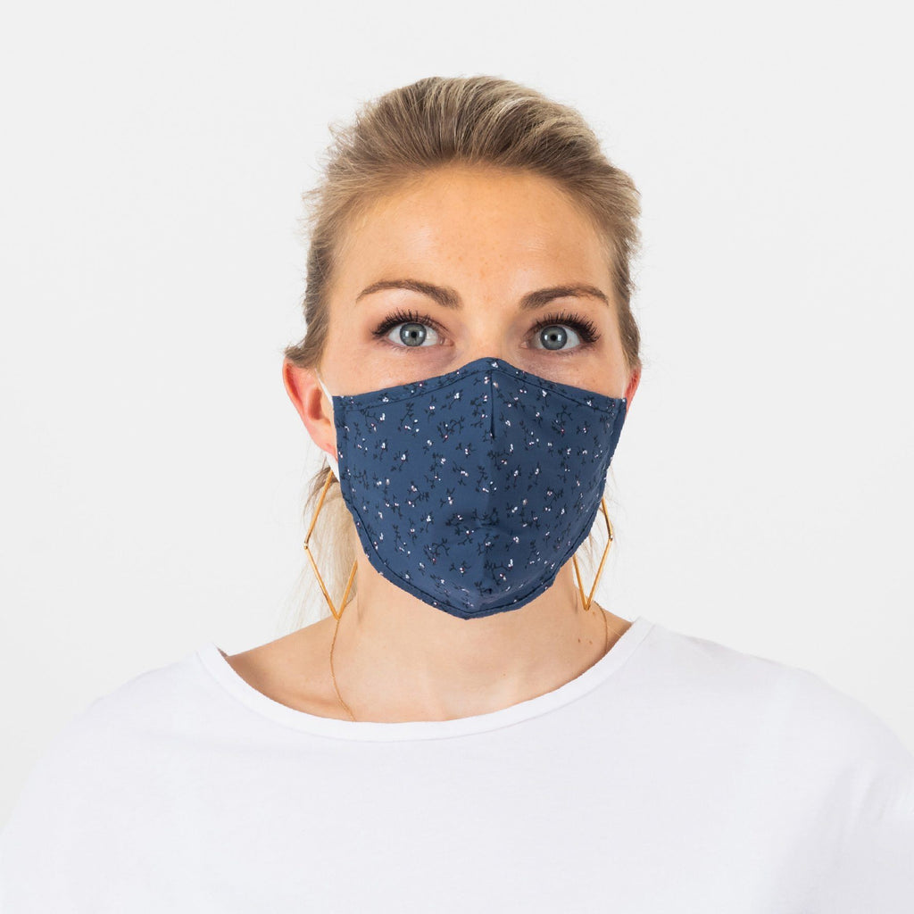 The Blue Floral Print Small Kent Trio 3-Layer Antibacterial Cotton Mask 3-Pack Mask- Ledbury