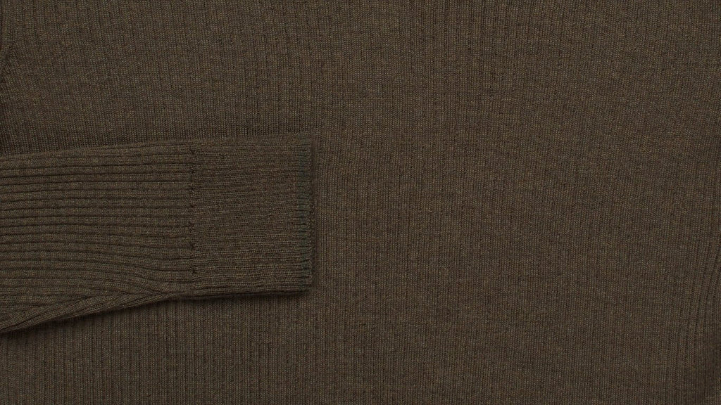 The Olive Heather Ribbed Barnes V-Neck Sweater Sweater- Ledbury
