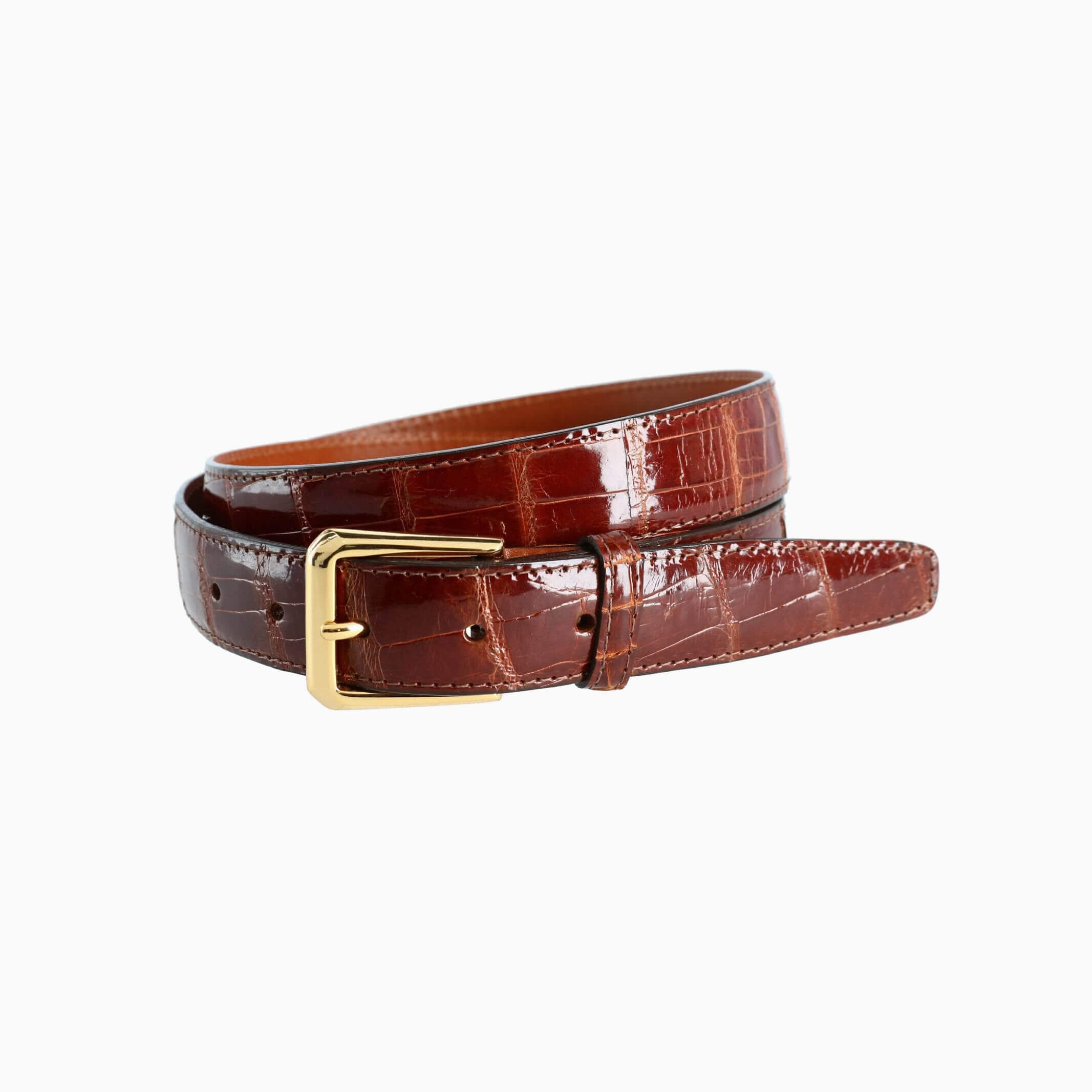 Men's Classic Gold/Silver V-Buckle Design Soft Calfskin Belt